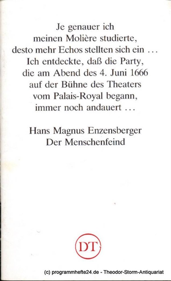 Programmheft Der Menschenfeind. Blätter des Deutschen Theaters in Göttingen Spie