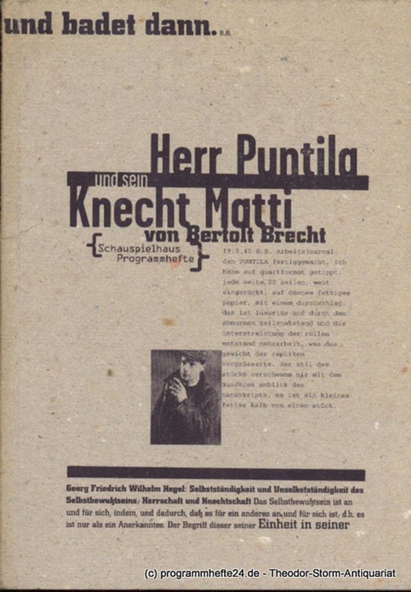 Programmheft Herr Puntila und sein Knecht Matti von Bertolt Brecht. Premiere 10.