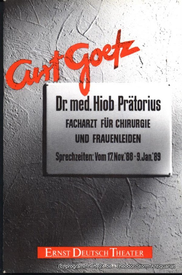 Programmheft Dr. med. Hiob Prätorius von Curt Goetz. Premiere 27. November 1988.