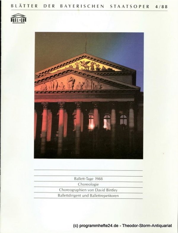 Blätter der Bayerischen Staatsoper, Spielzeit 1987 / 88 Heft 4/88 ( April 1988 )