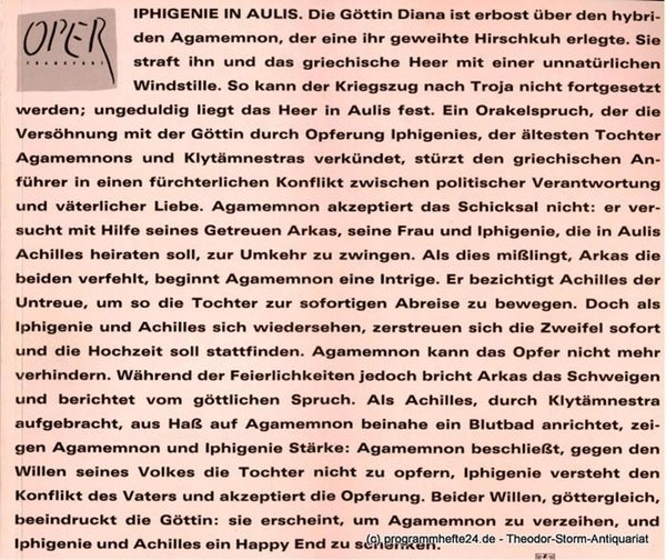 Programmheft Iphigenie in Aulis / Iphigenie auf Tauris. Oper Frankfurt 1987