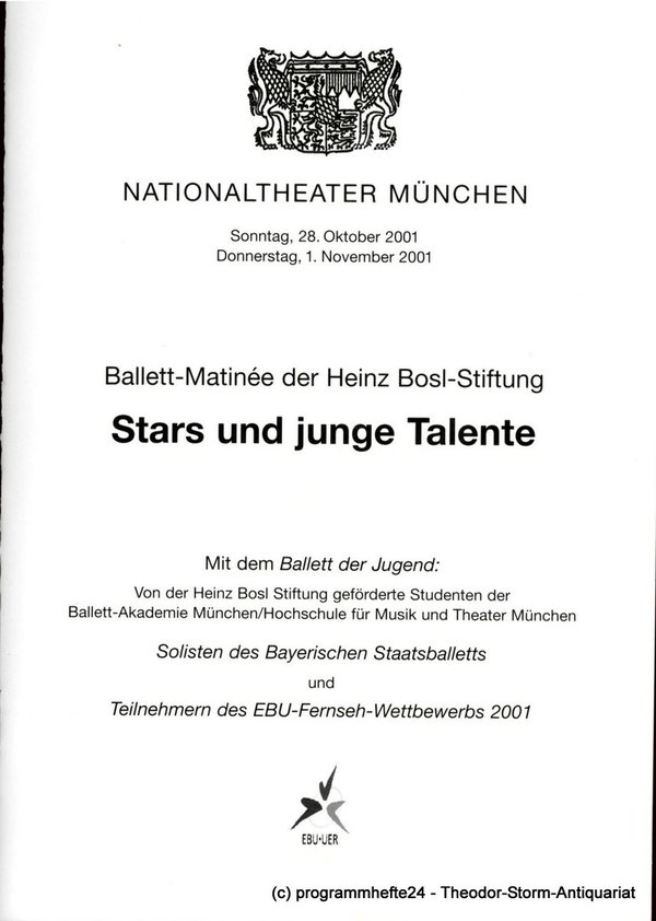 Programmheft Stars und junge Talente. Ballett-Matinee Heinz Bosl-Stiftung 2001