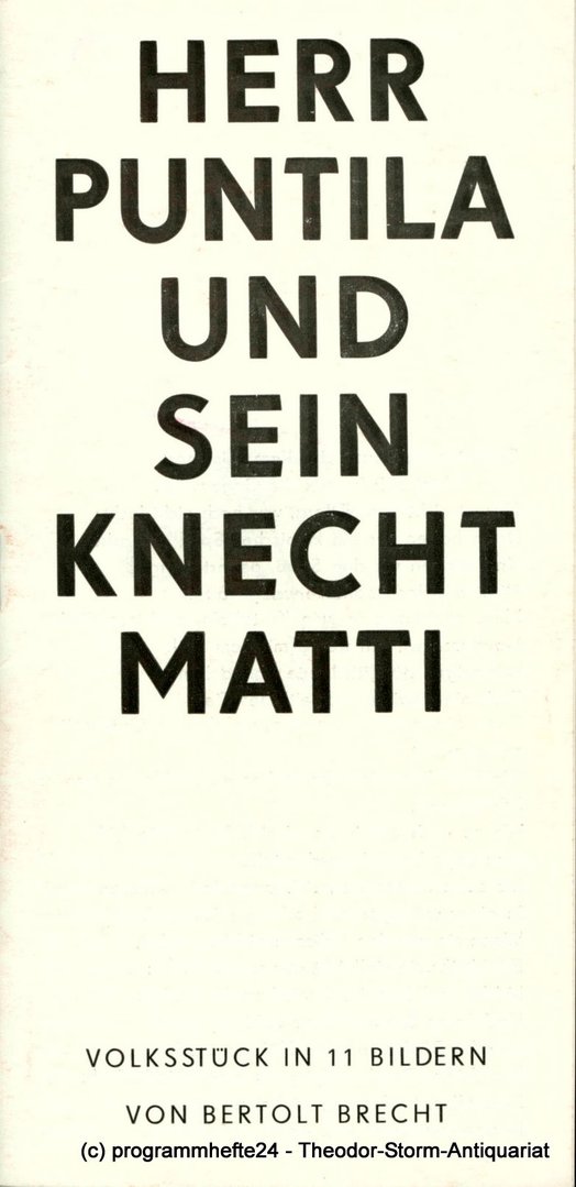 Programmheft Herr Puntila und sein Knecht Matti. Stadttheater Freiberg 1978