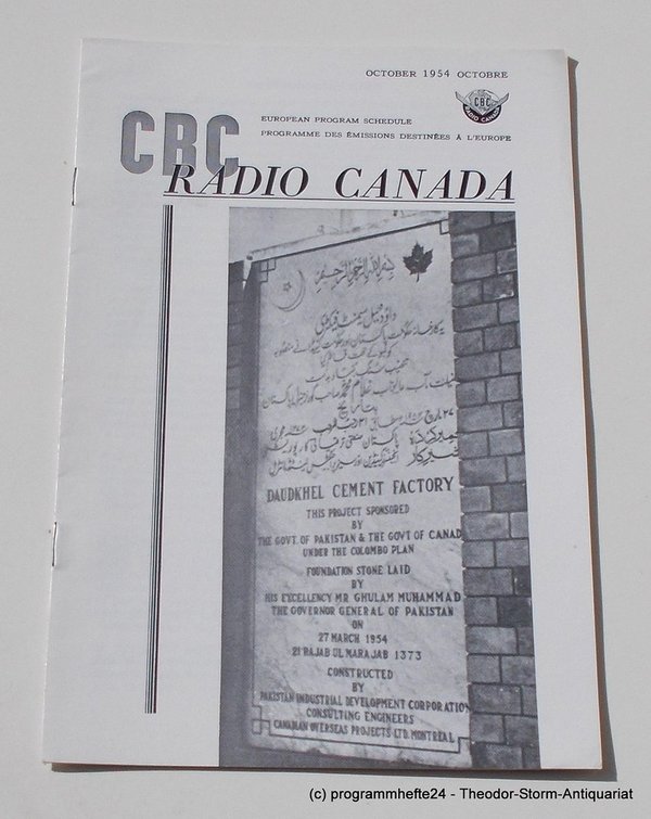 Programmheft CBC European Program Schedule RADIO CANADA OCTOBER 1954