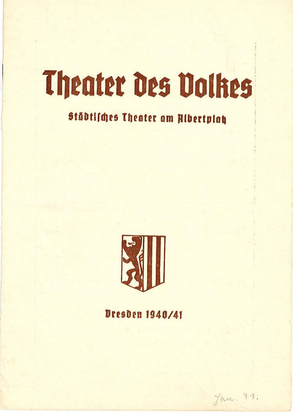 Programmheft Die lustige Witwe. Theater am Albertplatz, Dresden, 1941