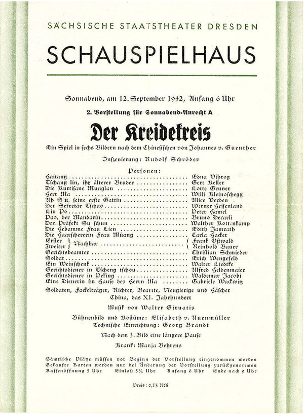 Programmheft Der Kreidekreis. Staatstheater Dresden, Schauspielhaus 1942