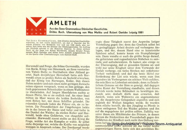 AMLETH. Aus des Saxo Grammaticus Dänischer Geschichte. Volksbühne 1977
