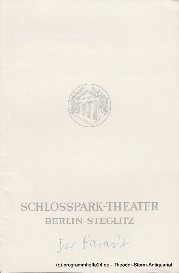 Programmheft Der Parasit. Schlosspark – Theater Berlin 1967