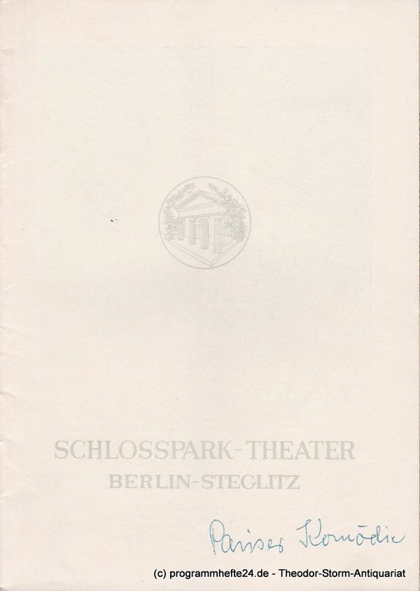 Programmheft Die Pariser Komödie von William Saroyan Schlosspark – Theater  1960
