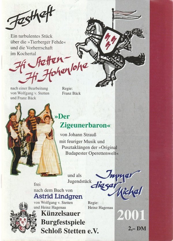 Programmheft Johann Strauß DER ZIGEUNERBARON Künzelsauer Burgfestspiele 2001
