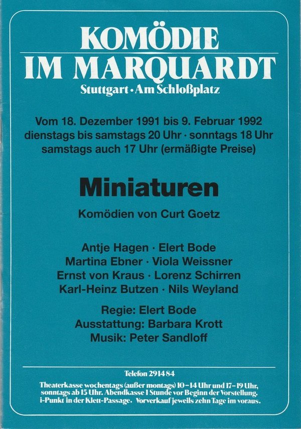 Programmheft Curt Goetz MINIATUREN Komödie im Marquardt 1991