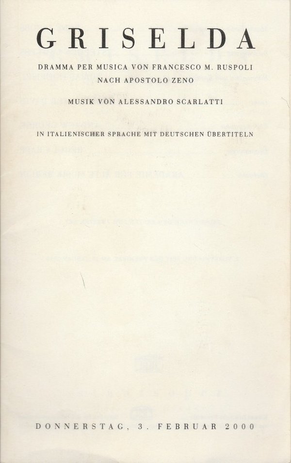 Programmheft Alessandro Scarlatti GRIESELDA Staatsoper Unter den Linden 2000