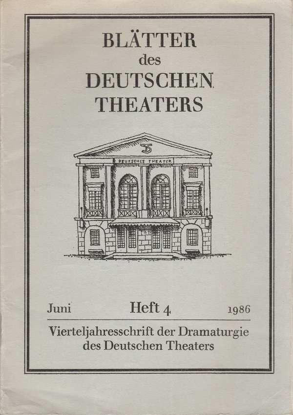 Programmheft BLÄTTER DES DEUTSCHEN THEATERS Deutsches Theater Berlin 1986