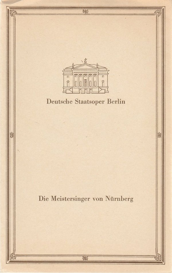 Programmheft Wagner DIE MEISTERSINGER VON NÜRNBERG Deutsche Staatsoper Berlin 86