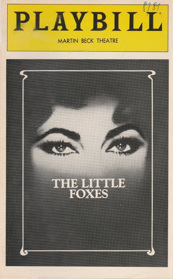 Elizabeth Taylor in THE LITTLE FOXES August 1981 Playbill, MARTIN BECK THEATRE