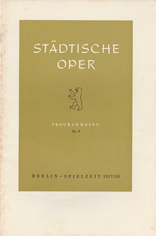 Programmheft Ludwig van Beethoven FIDELIO Städtische Oper Berlin 1958