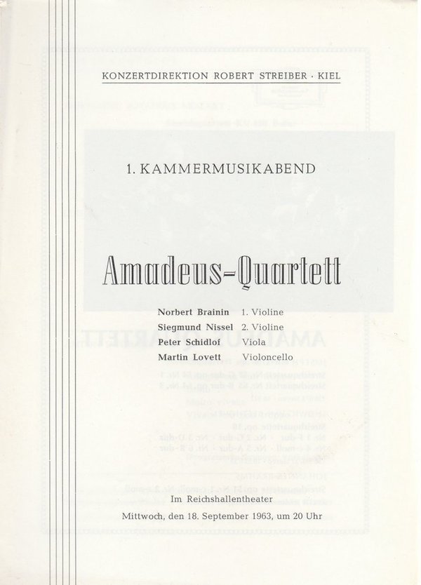 Programmheft 1. KAMMERMUSIKABEND Reichshallentheater Kiel 1963
