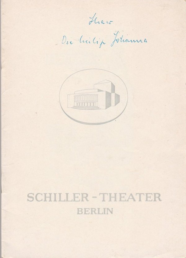 Programmheft Bernard Shaw DIE HEILIGE JOHANNA Schiller-Theater 1962