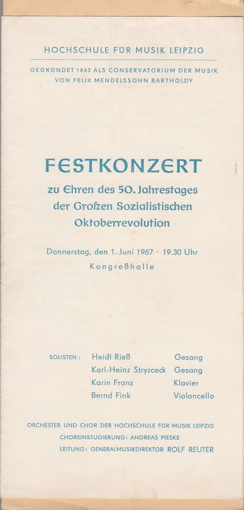 Programmheft FESTKONZERT Hochschule für Musik Leipzig 1967
