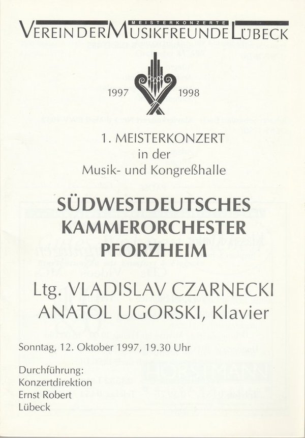 1. MEISTERKONZERT SÜDWESTDEUTSCHES KAMMERORCHESTER PFORZHEIM Lübeck 1997