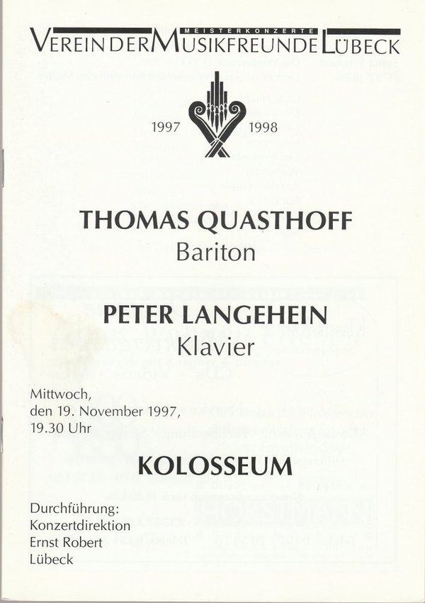 Programmheft THOMAS QUASTHOFF BARITON / PETER LANGEHEIN KLAVIER Lübeck 1997