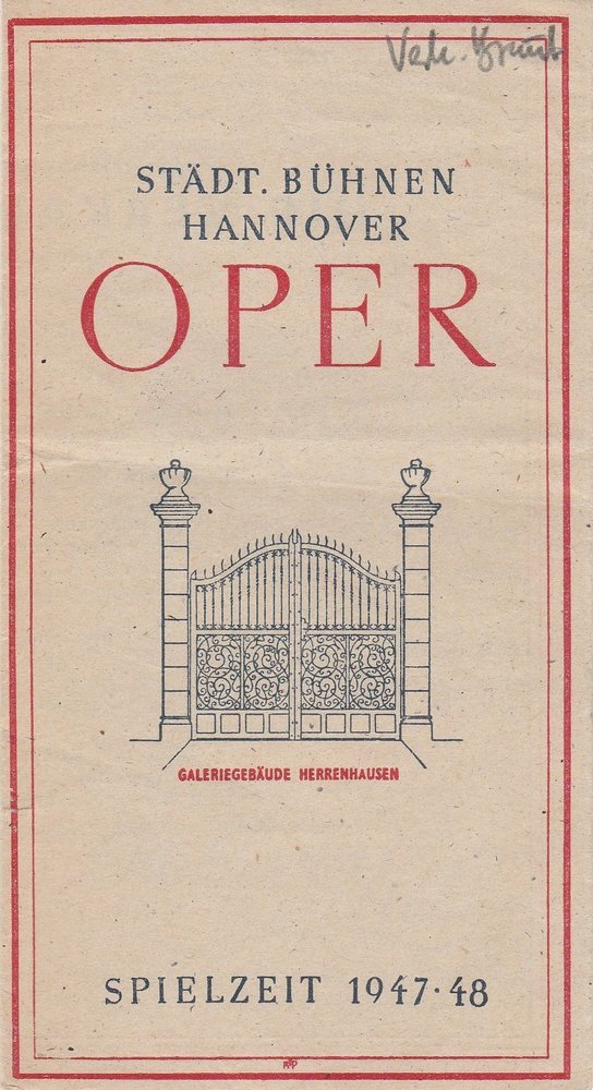 Programmheft Friedrich Semtana DIE VERKAUFTE BRAUT Bühnen Hannover 1948