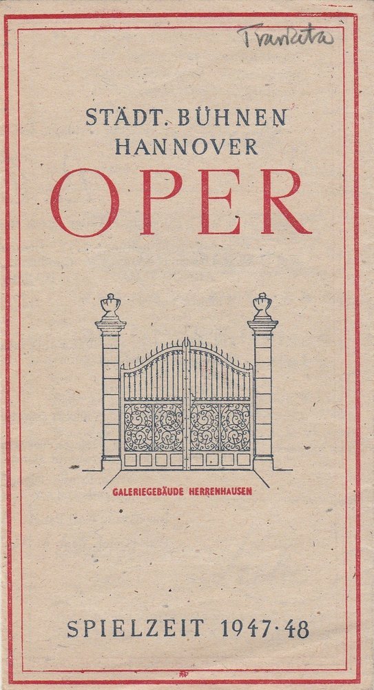 Programmheft Giuseppe Verdi LA TRAVIATA Städtische Bühnen Hannover 1948