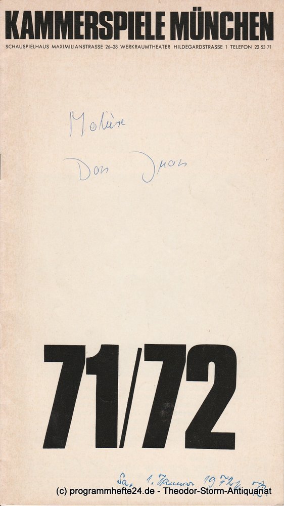Programmheft Moliere DON JUAN Münchner Kammerspiele 1971