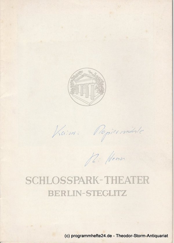 Programmheft Papiermühle. Lustspiel von  Georg Kaiser Schlosspark-Theater 1958