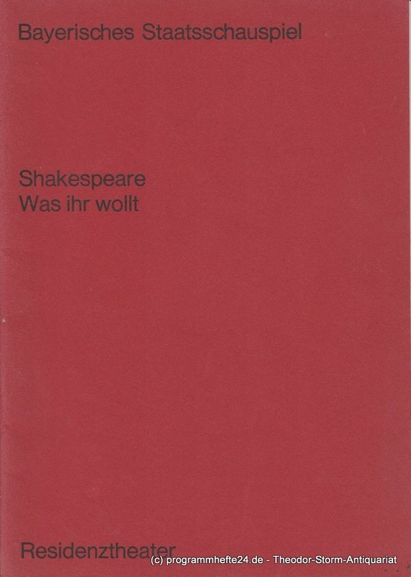 Programmheft Was Ihr wollt von William Shakespeare. Residenztheater München 1970
