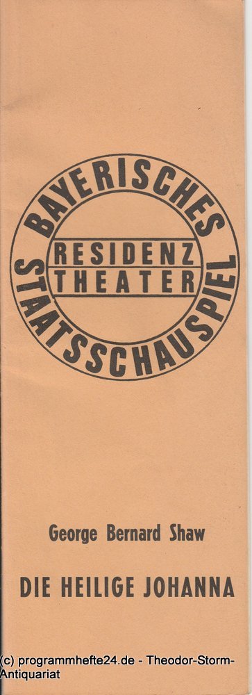 Programmheft Die heilige Johanna G.B. Shaw Residenztheater 1975