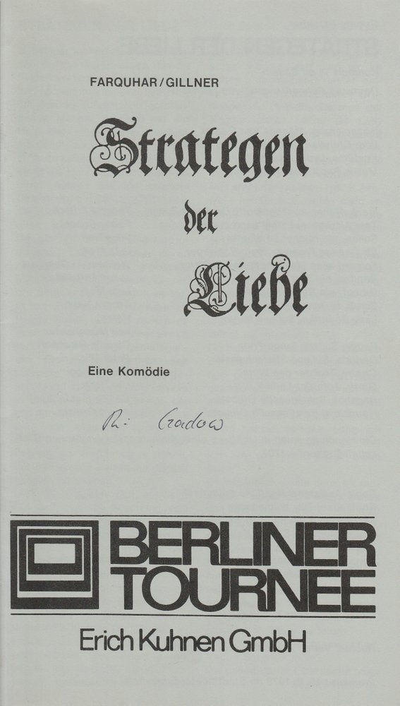 Programmheft Strategen der Liebe Berliner Tournee Erich Kuhnen 1978