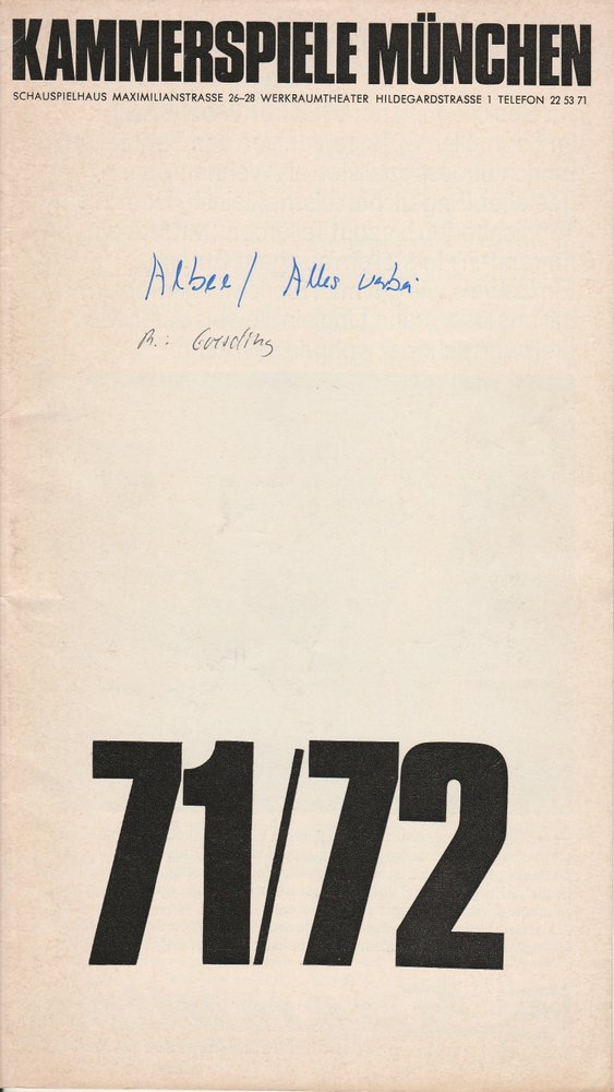 Programmheft Edward Albee: Alles vorbei Kammerspiele München 1972