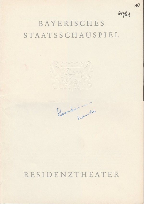Programmheft DIE KASSETTE. Komödie von Carl Sternheim Residenztheater 1961