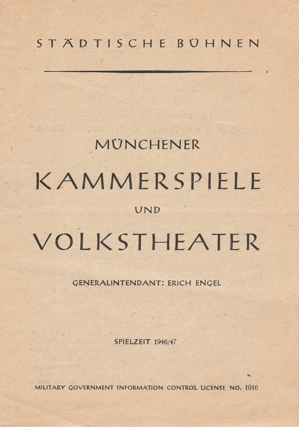 Programmheft Der Sturm Münchner Kammerspiele und Volkstheater 1946 Erich Engel