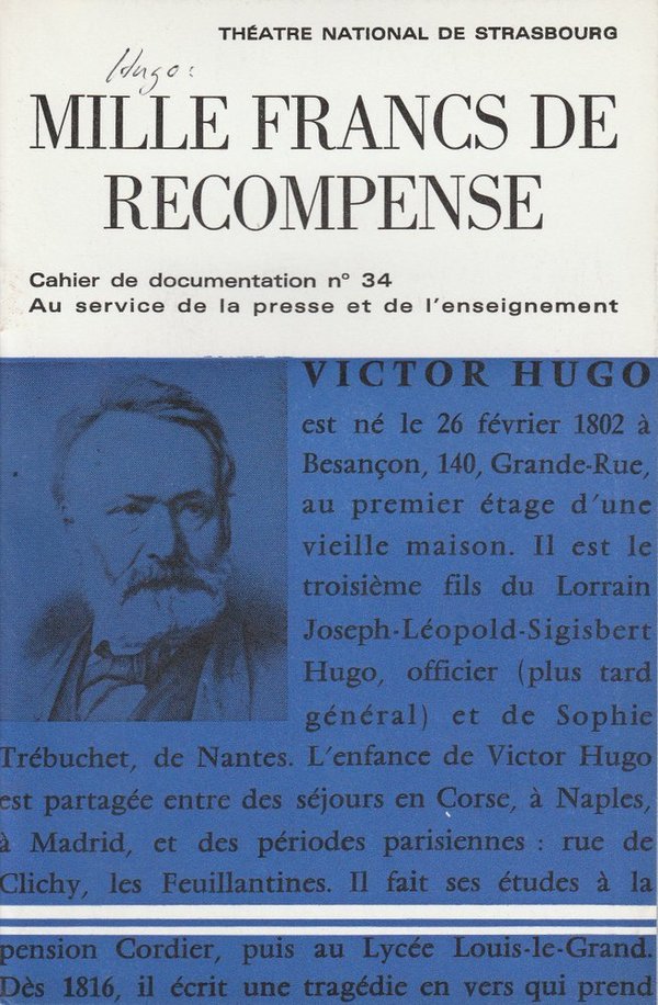 Programmheft Hugo MILLE FRANCS DE RECOMPENSE Theatre National de Strasbourg 1961