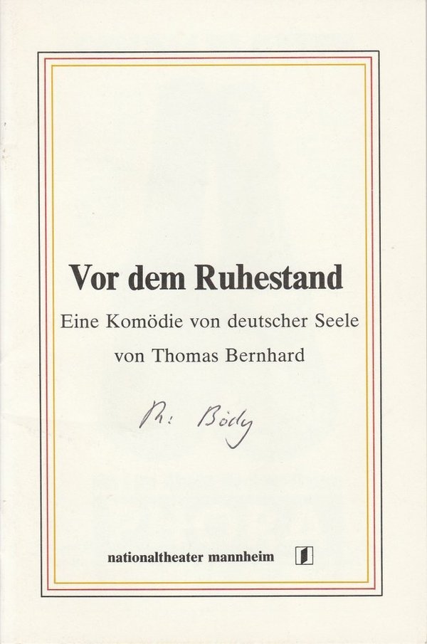 Programmheft Thomas Bernhard: Vor dem Ruhestand Nationaltheater Mannheim 1980