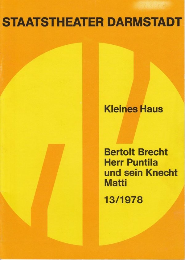 Programmheft Bertolt Brecht: Herr Puntila und sein Knecht Matti Darmstadt 1978