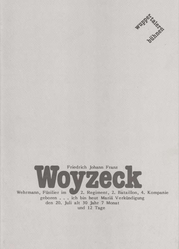 Programmheft Georg Büchner: WOYZECK Wuppertaler Bühnen 1984