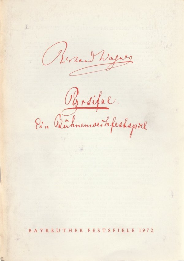 Programmheft VII Parsifal. Oper von Richard Wagner Bayreuther Festspiele 1972