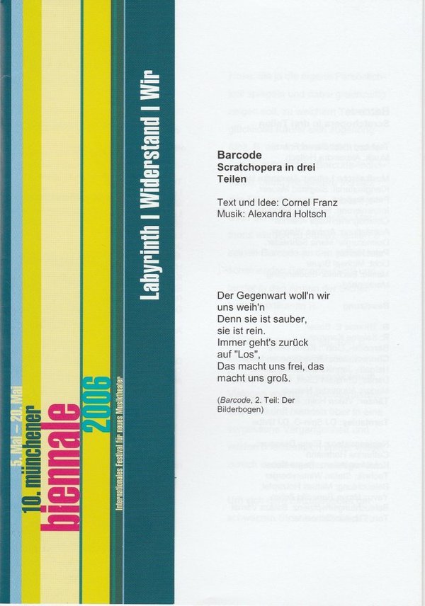 Programmheft Uraufführung BARCODE. 10. münchener biennale 2006