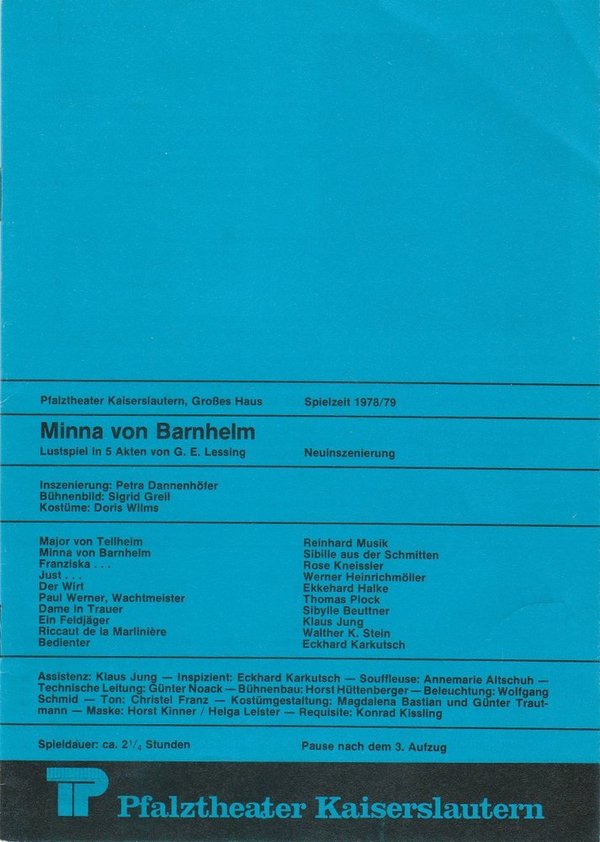 Programmheft Lessing Minna von Barnhelm Pfalztheater Kaiserslautern 1978