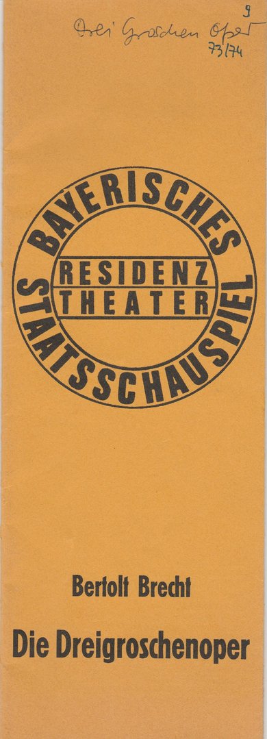 Programmheft Brecht / Weill DIE DREIGROSCHENOPER Residenztheater 1974
