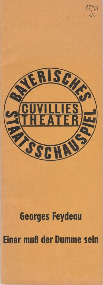 Programmheft Georges Feydeau Einer muß der Dumme sein Cuvilliestheater 1973