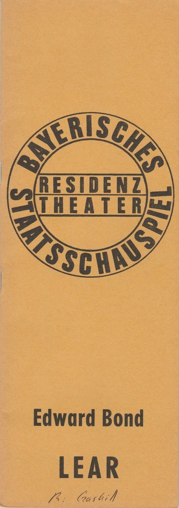 Programmheft Edward Bond: LEAR Residenztheater 1973