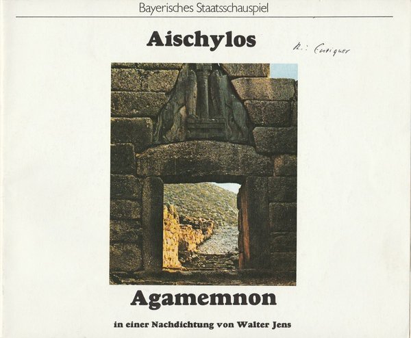 Programmheft Aischylos Agamemnon. Erster Teil der ORESTIE München 1978