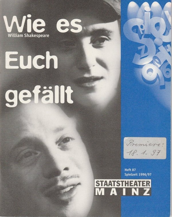 Programmheft William Shakespeare: WIE ES EUCH GEFÄLLT Staatstheater Mainz 1997