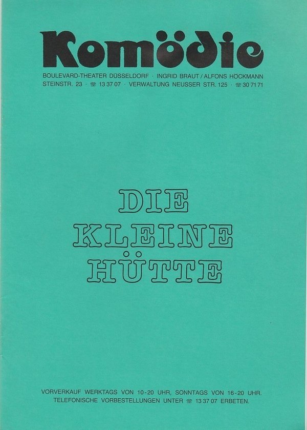 Programmheft DIE KLEINE HÜTTE von Andre Roussin Komödie Düsseldorf 1988