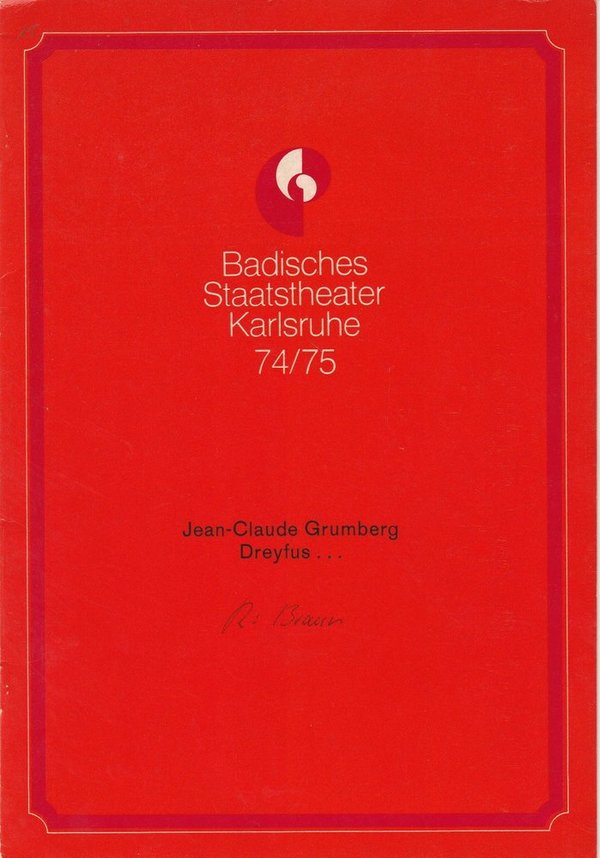 Programmheft Jean-Claude Grumberg: DREYFUS Staatstheater Karlsruhe 1975