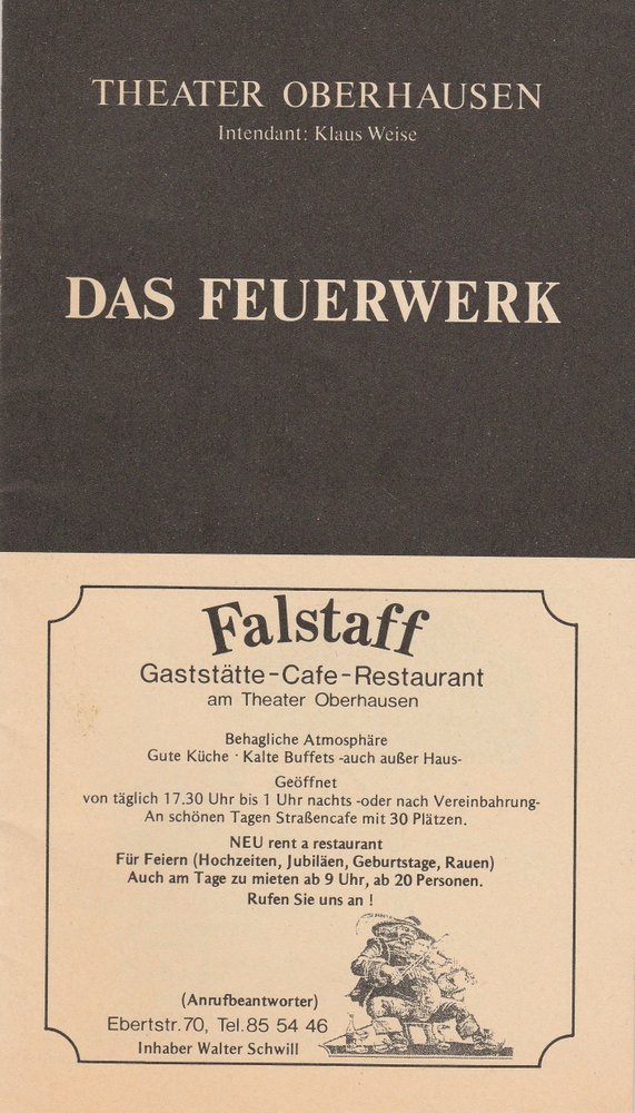 Programmheft DAS FEUERWERK von Paul Burkhard Oberhausen 1991